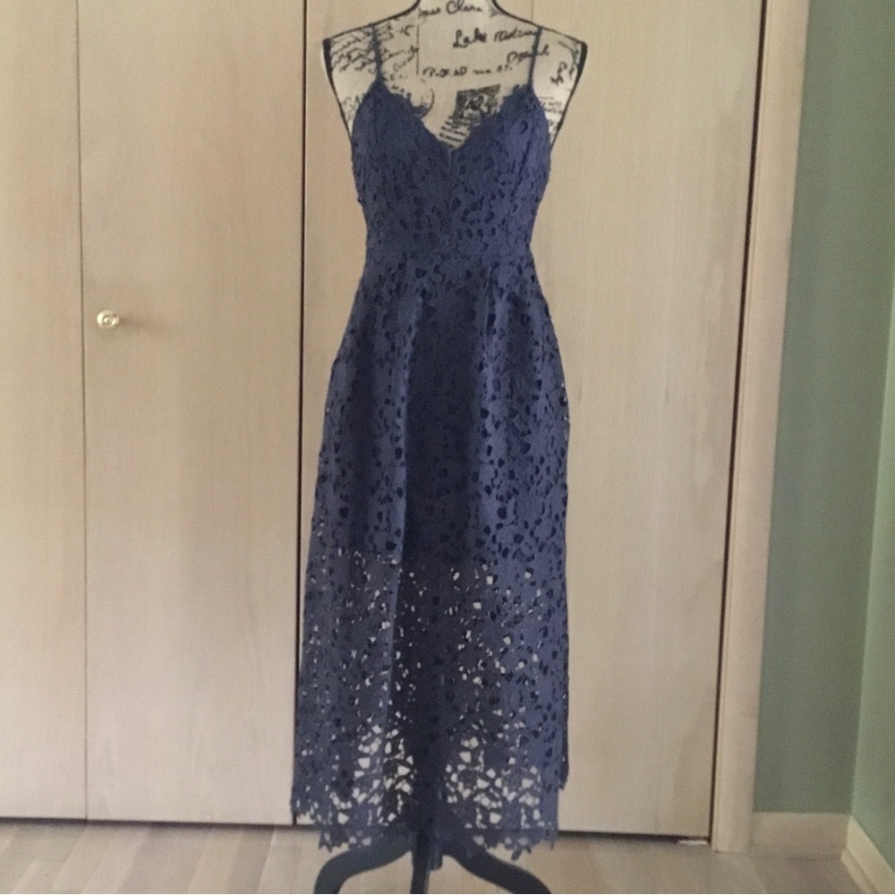 Astr Navy Blue Lace Midi Dress